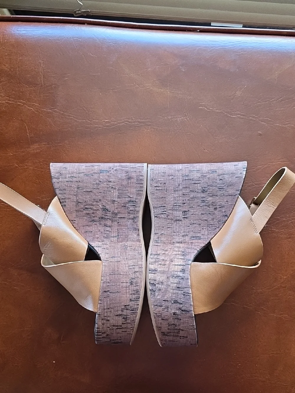 Tony Bianco Brown Cross-Strap Cork-Effect Platform Wedges